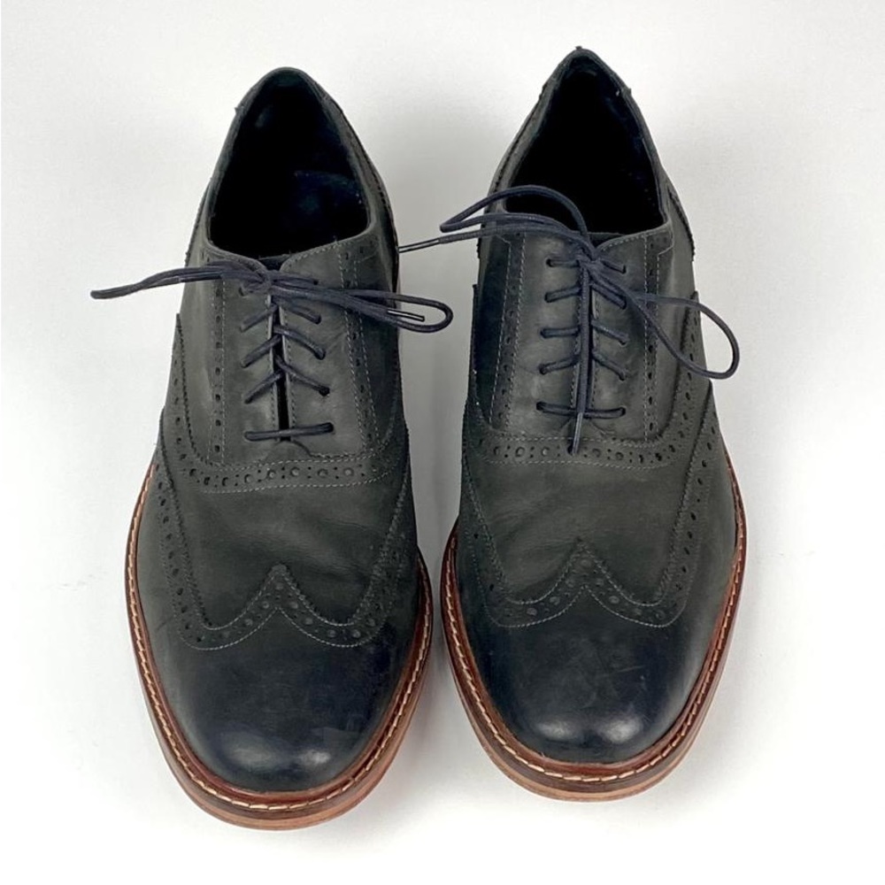 Cole Haan Wingtip Shoes Mens Size 12M Black Business Casual Leather Burnished